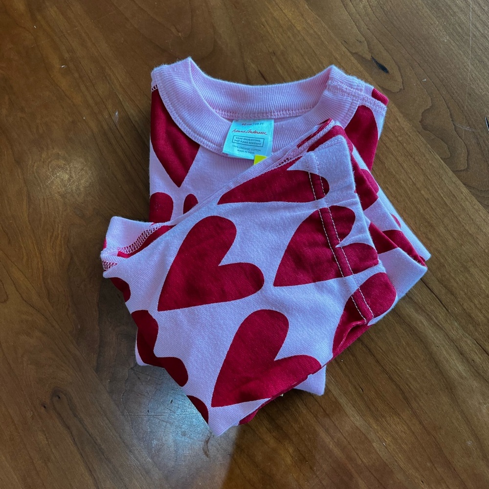 Hanna Andersson Pink Heart Organic Cotton Pajama Set (3T)
